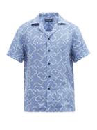 Matchesfashion.com Frescobol Carioca - Cuban-collar Tile-print Short-sleeved Linen Shirt - Mens - Light Blue