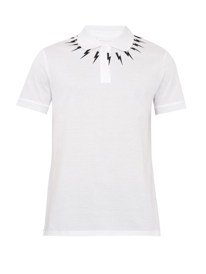 Neil Barrett Lightning-bolt Print Cotton-piqu Polo Shirt