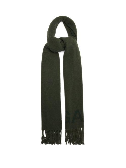 Ganni - Logo-jacquard Recycled-wool Blend Scarf - Womens - Dark Green