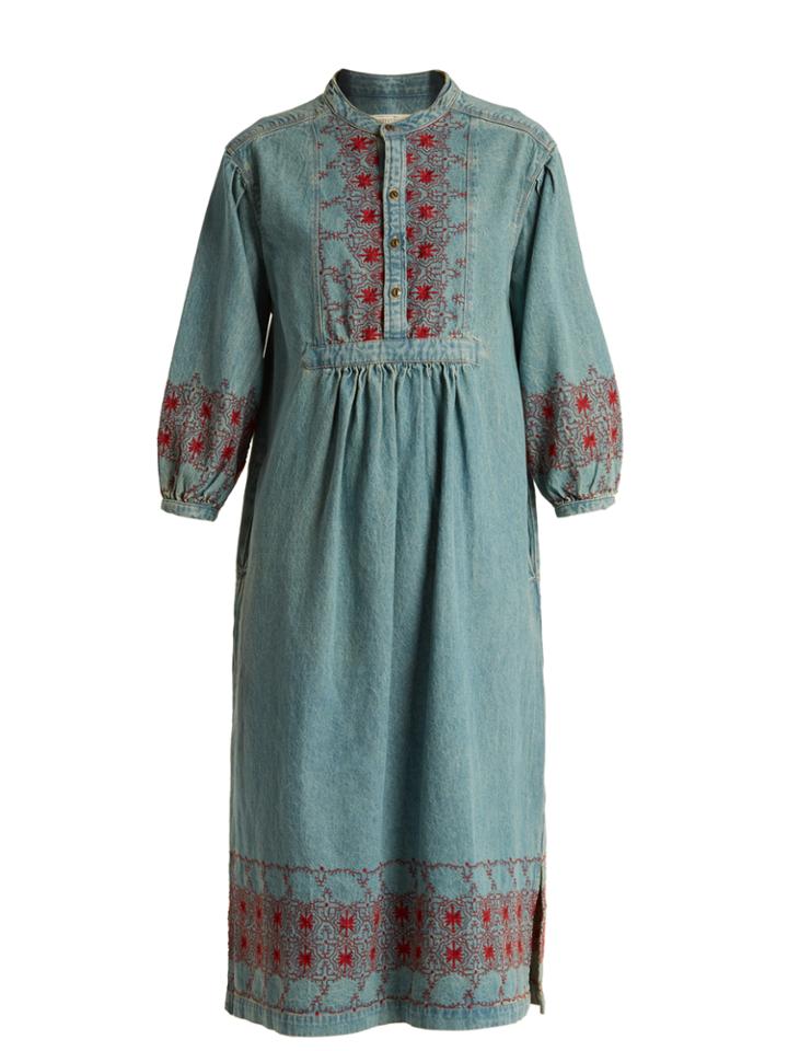 Current/elliott The Embroidered Denim Midi Dress