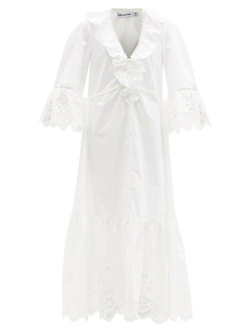 Matchesfashion.com Self-portrait - Fluted-sleeve Cotton Broderie-anglaise Maxi Dress - Womens - White