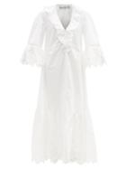 Matchesfashion.com Self-portrait - Fluted-sleeve Cotton Broderie-anglaise Maxi Dress - Womens - White