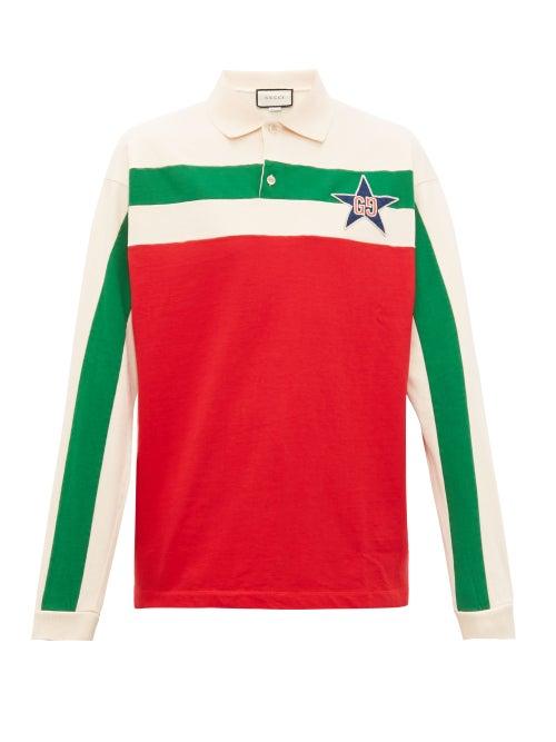 Matchesfashion.com Gucci - Appliqu Logo Patch Rugby Shirt - Mens - Red