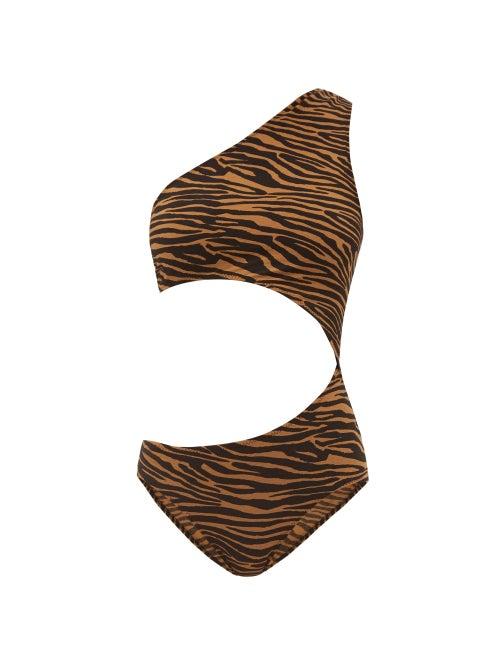 Matchesfashion.com Lisa Marie Fernandez - Eugenie Zebra-print Cutout Swimsuit - Womens - Brown Print