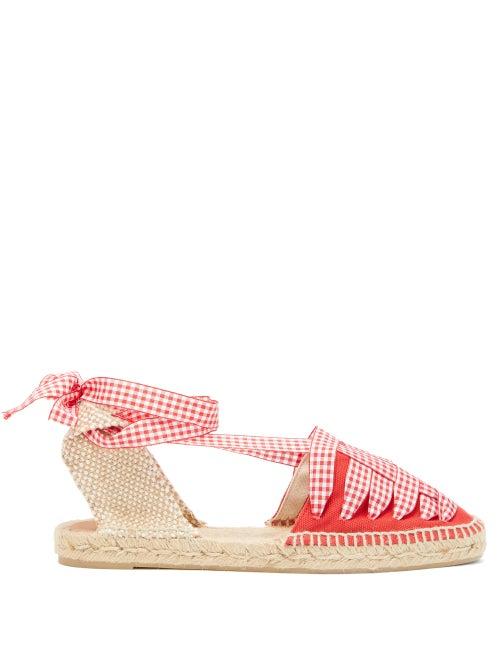 Matchesfashion.com Castaer - Jean Gingham Lace Canvas Espadrilles - Womens - Red