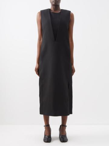 Jil Sander - V-neck Overlay Side-slit Midi Dress - Womens - Black