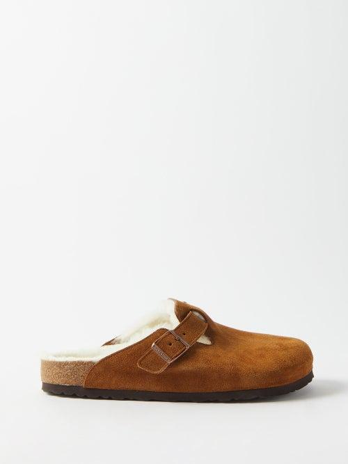 Birkenstock - Boston Shearling-lined Suede Backless Loafers - Mens - Beige