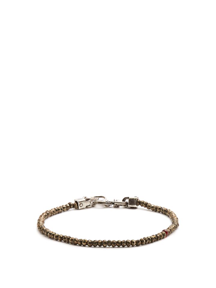 Title Of Work Beaded Pyrite And Sterling-silver Bracelet