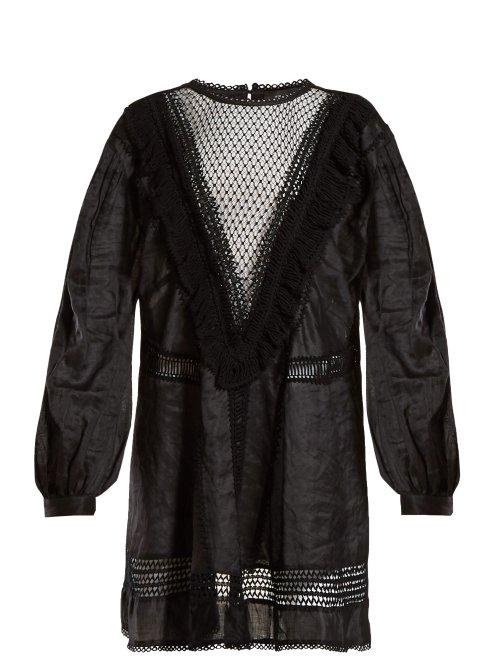 Matchesfashion.com Isabel Marant - Rowina Lace Insert Poplin Mini Dress - Womens - Black