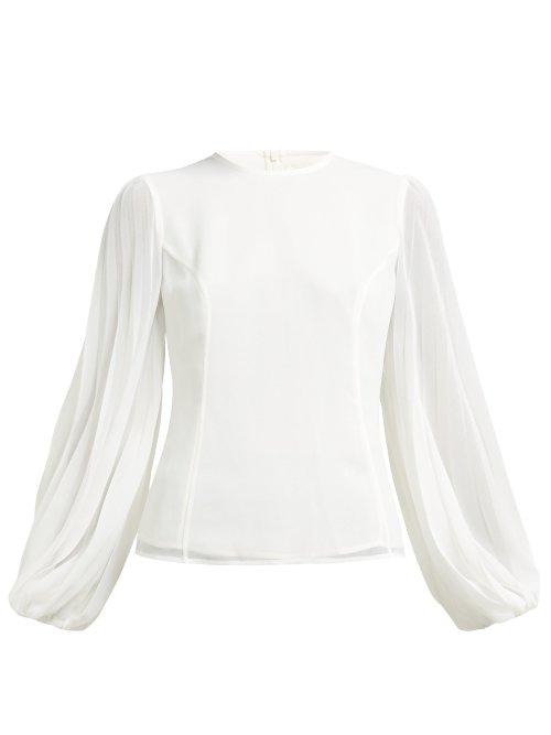 Matchesfashion.com Zimmermann - Sunray Body Bishop Sleeve Crepe Blouse - Womens - White