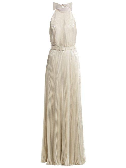 Matchesfashion.com Luisa Beccaria - Pleated Halterneck Gown - Womens - Silver