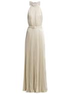 Matchesfashion.com Luisa Beccaria - Pleated Halterneck Gown - Womens - Silver
