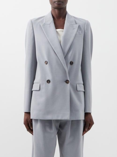 Brunello Cucinelli - Double-breasted Jersey Blazer - Womens - Grey Blue