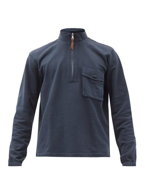 Matchesfashion.com Albam - High-neck Half-zip Cotton-jersey Sweatshirt - Mens - Navy