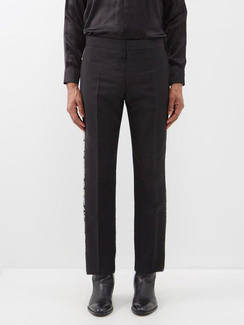 Versace - Baroque-hotfix Mohair-blend Straight-leg Trousers - Mens - Black