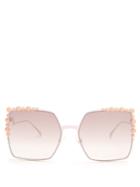Fendi Embellished Square-frame Metal Sunglasses