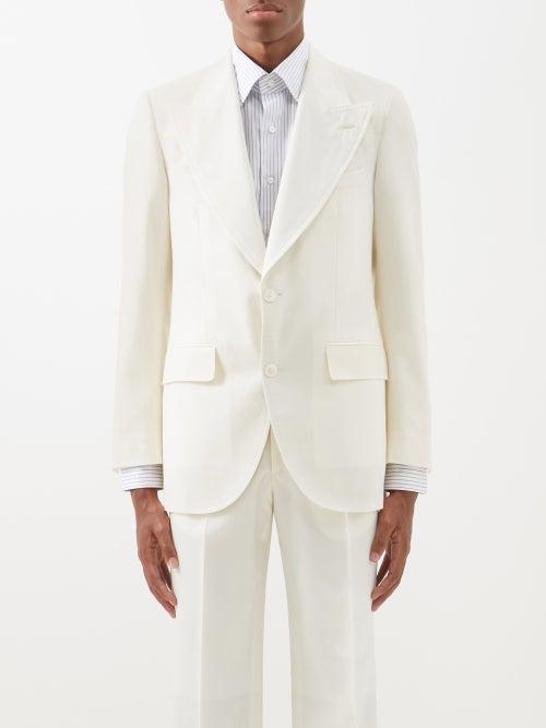 Husbands - Peak-lapel Wool Single-breasted Suit Jacket - Mens - Cream