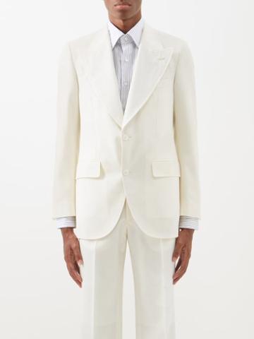 Husbands - Peak-lapel Wool Single-breasted Suit Jacket - Mens - Cream