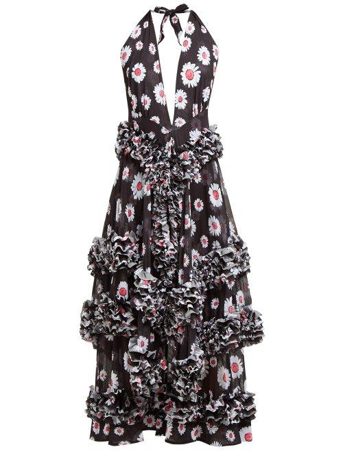 Matchesfashion.com Molly Goddard - Antonia Floral Print Ruffled Dress - Womens - Black White