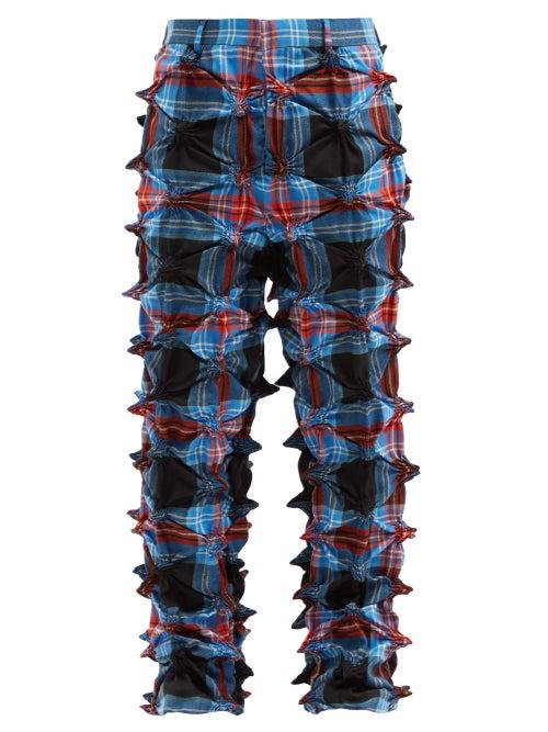 Matchesfashion.com Charles Jeffrey Loverboy - Spike-gathered Tartan Wool Trousers - Mens - Blue Multi
