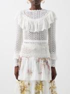 Zimmermann - Jude Flounced-yoke Cotton-crochet Top - Womens - Cream
