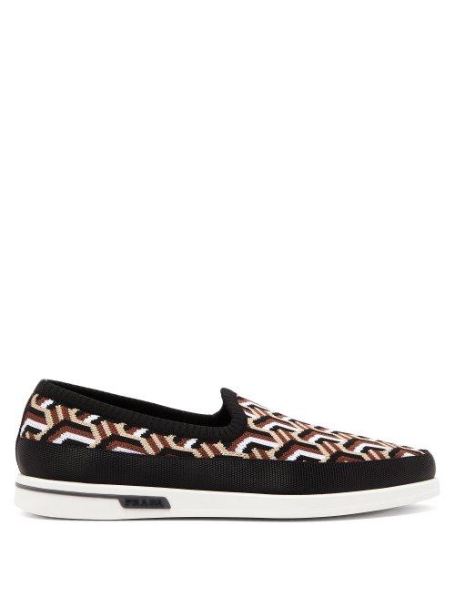 Matchesfashion.com Prada - St Tropez Jacquard Knitted Loafers - Mens - Camel