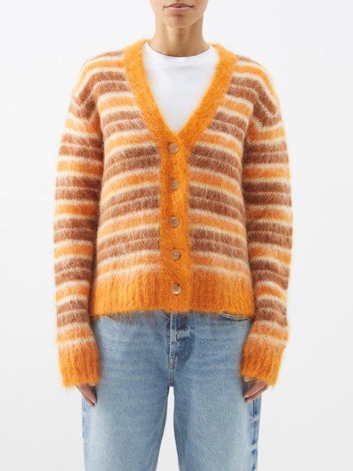 Marni - Striped Mohair-blend Cardigan - Womens - Orange Stripe