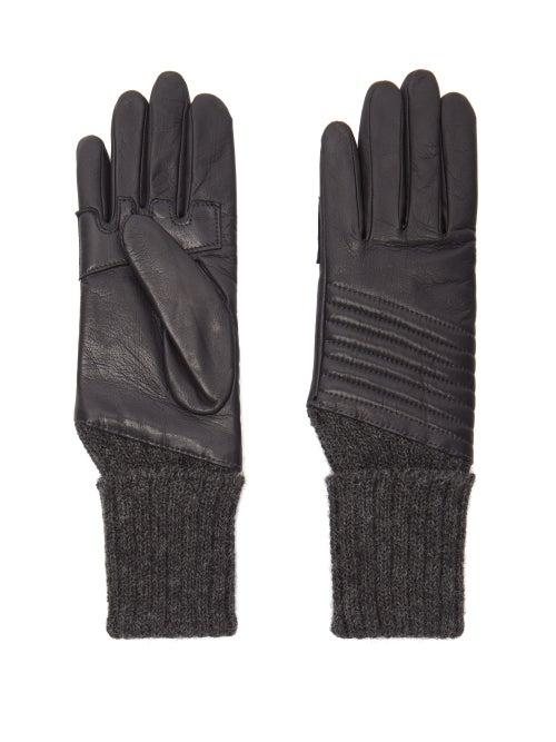 Agnelle - Delia Leather And Alpaca Gloves - Womens - Dark Grey
