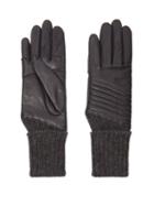 Agnelle - Delia Leather And Alpaca Gloves - Womens - Dark Grey