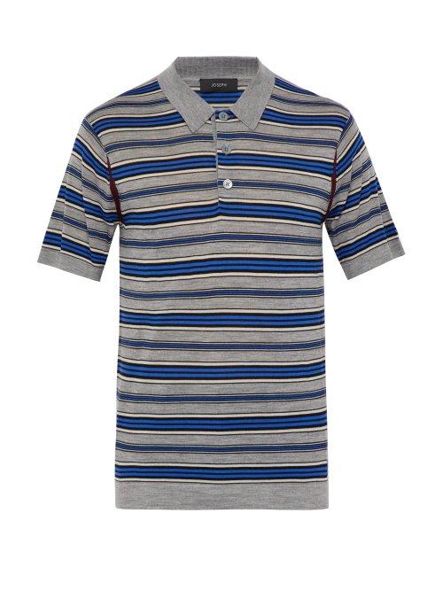 Matchesfashion.com Joseph - Striped Wool Polo Shirt - Mens - Blue