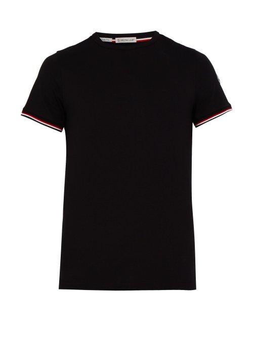 Matchesfashion.com Moncler - Striped Trim Stretch Cotton T Shirt - Mens - Black