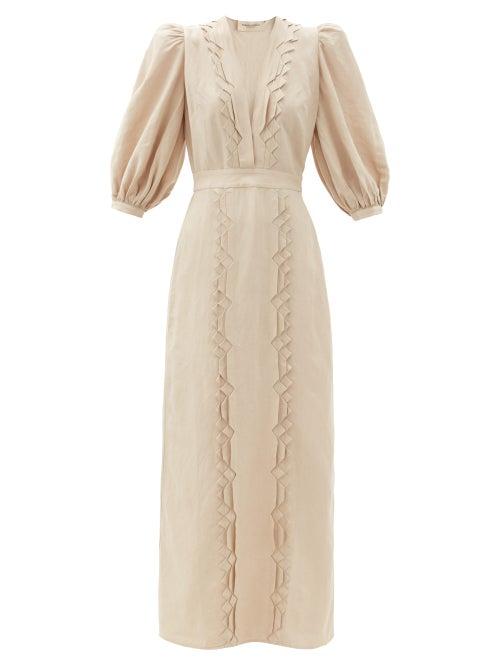 Matchesfashion.com Adriana Degreas - Puff-sleeve Pintucked Poplin Dress - Womens - Beige