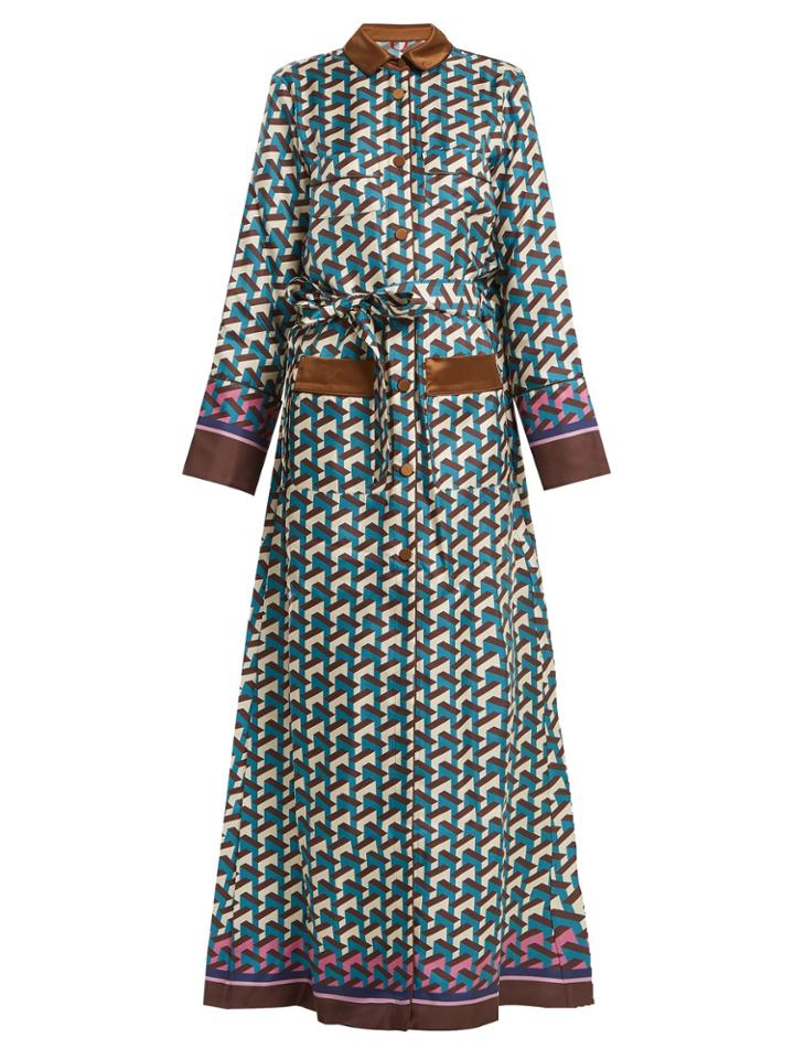 F.r.s - For Restless Sleepers Fantaso Geometric-print Silk-twill Shirt Dress