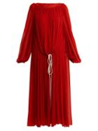 Matchesfashion.com By. Bonnie Young - Boat Neck Balloon Sleeved Chiffon Dress - Womens - Red