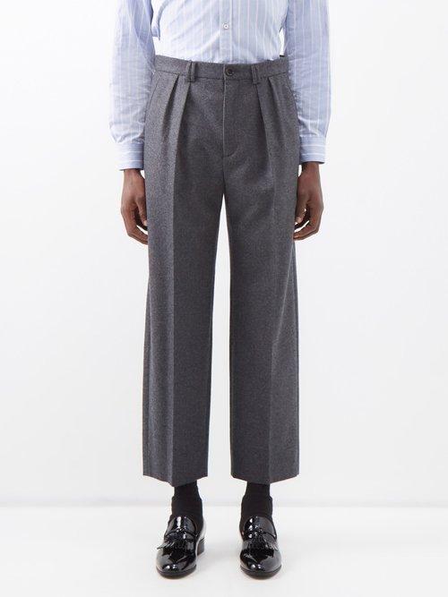 Gucci - Pleated Wool-flannel Trousers - Mens - Dark Grey