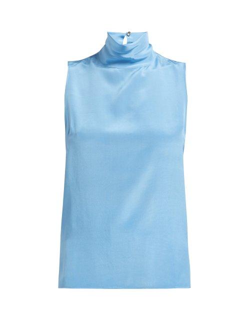 Matchesfashion.com Worme - The High Neck Silk Tank Top - Womens - Light Blue