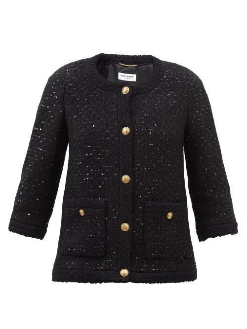 Saint Laurent - Metallic Wool-blend Tweed Tailored Jacket - Womens - Black