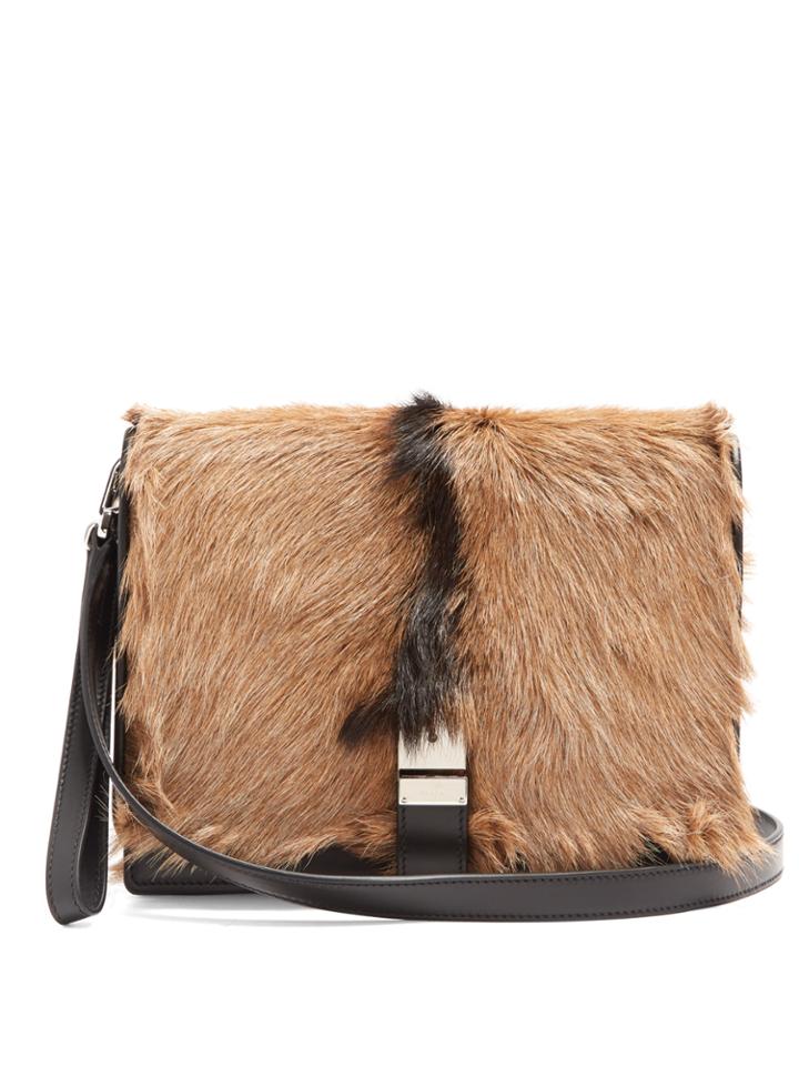 Prada Fur-trimmed Leather Pouch