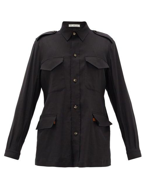 Matchesfashion.com Umit Benan B+ - Safari Leather-belt Linen-blend Shirt - Mens - Black