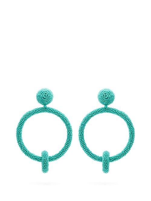 Matchesfashion.com Oscar De La Renta - Beaded Hoop Drop Clip On Earrings - Womens - Light Blue