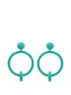 Matchesfashion.com Oscar De La Renta - Beaded Hoop Drop Clip On Earrings - Womens - Light Blue