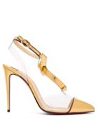 Matchesfashion.com Christian Louboutin - Alta Firma 100 Metallic Leather And Pvc Pumps - Womens - Gold