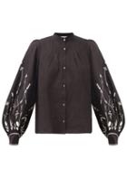Thierry Colson - Yana Floral-embroidered Linen Blouse - Womens - Black