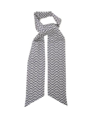 Lescarf - Isometric Logo-print Narrow Silk-twill Scarf - Womens - Navy Cream