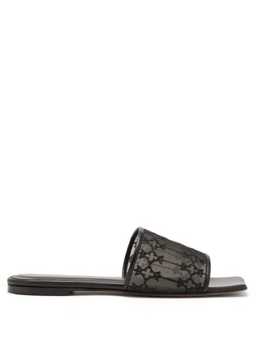Ladies Shoes Andrea Wazen - Sursock Mesh-panel Leather Slides - Womens - Black