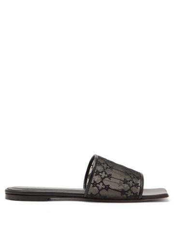 Ladies Shoes Andrea Wazen - Sursock Mesh-panel Leather Slides - Womens - Black