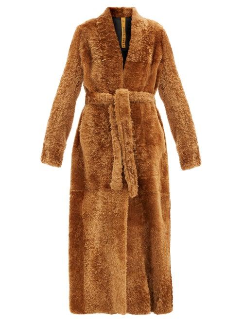 Matchesfashion.com Petar Petrov - Mae Belted Shearling Coat - Womens - Brown