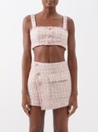 Self-portrait - Square-neck Boucl-tweed Top - Womens - Light Pink