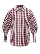 Ladies Rtw Lee Mathews - Wattle Balloon-sleeve Gingham Cotton Shirt - Womens - Burgundy