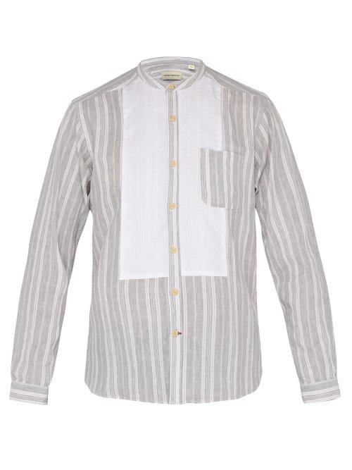 Matchesfashion.com Oliver Spencer - Grandad Striped Cotton Shirt - Mens - Light Grey